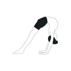 Man doing yoga pose. Boy practicing asana. Hand drawn Black and white male character. 