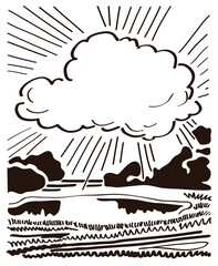 big cloud above lake - vector landscape