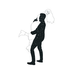 Couple in love man and woman. Guy hugs a girl, love. Esoteric mystical drawing for valentine's day cards, stickers, invitation. Hand drawn sketch art