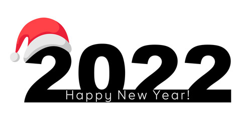 Happy New Year 2022 banner with Santa Claus hat for brochure design template, postcard, banner