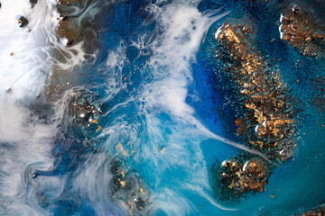 Abstract epoxy resin modern art background. Ocean view. Satellite view Designe for greeting cards,...