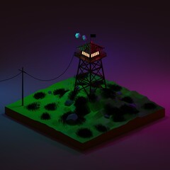 Watch tower picture at night. made with blender.