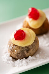 Traditional Italian Zeppole pastry. Close up