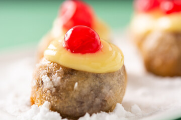 Traditional Italian Zeppole pastry. Close up