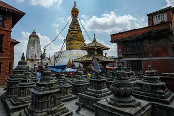 Swayambhunath Stupa is an ancient religious complex on top of a hill in Kathmandu, Nepal.