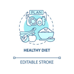 Healthy diet concept icon. Hypertension prevention tip abstract idea thin line illustration. Healthy-eating plan. Consuming whole grains, fruits. Vector isolated outline color drawing. Editable stroke