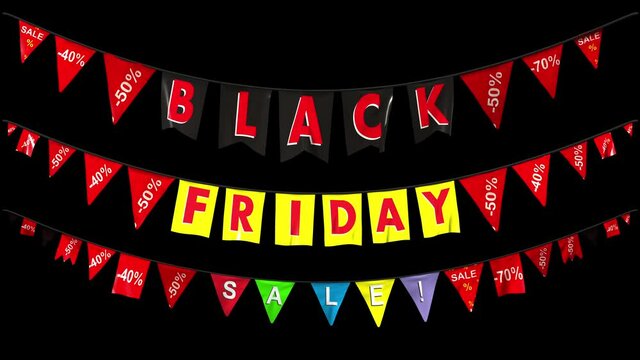 Black friday colored girland elements with separate mask in 4K