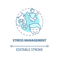 Stress management concept icon. Hypertension prevention tip abstract idea thin line illustration. Practicing yoga. Psychological relaxation. Vector isolated outline color drawing. Editable stroke
