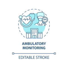 Ambulatory monitoring concept icon. Hypertension test abstract idea thin line illustration. Using special recording device. Measuring BP. Vector isolated outline color drawing. Editable stroke