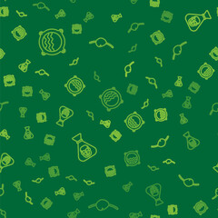 Set line Ship porthole with seascape, Pirate coin and eye patch on seamless pattern. Vector