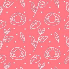 Vector seamless pattern white cooking on orange isolated background.Cafe,restaurant,kitchen print hand painted.Design for wrapping paper,packaging,textile,fabric,backdrop,wallpaper,scrapbook paper.