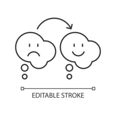 Changing opinion linear icon. Different view. Reconsider and change mind. Critical thinking. Thin line customizable illustration. Contour symbol. Vector isolated outline drawing. Editable stroke