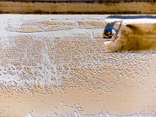 Aerial view of sea salt harvest at the salines in Portugal