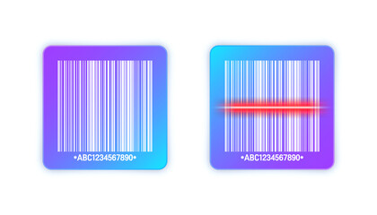 Modern colorful barcode sticker. Identification tracking code. Serial number, product ID with digital information. Store or supermarket scan labels, price tag. Vector illustration.