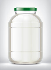 Transparent Glass Jar with Birch Sap in the background. 