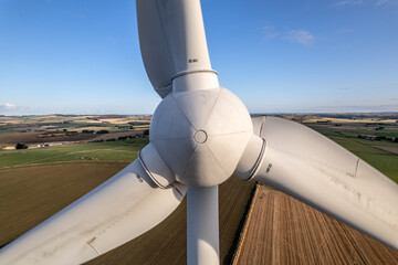 Turbine on a Wind Farm Seen Up Close Used For Green Renewable Energy