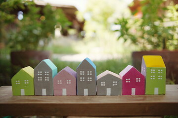 Colorful Miniature little houses village Home  and Real Estate concept