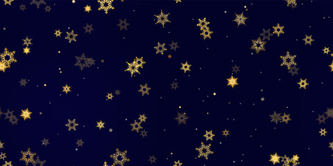 Gold Falling Snowflakes seamless pattern.