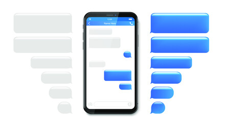 Text Messaging. Smartphone, Mobile Phone Template realistic vector illustration. Speech Bubble. Discussion