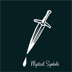 Mystical spiritual symbol dagger knife witchcraft drop blood, style old school, tattoo, icon, sign. Magic esoterica talisman element. Vector illustration - 460080048