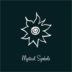 Mystical spiritual symbol sun spiral, style old school, tattoo, icon, sign. Magic esoterica talisman element. Vector illustration - 460080271