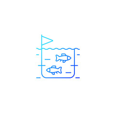 Fototapeta na wymiar Fish farming gradient linear vector icon. Pisciculture production industry. Fish breeding in tanks and ponds for trade. Thin line color symbol. Modern style pictogram. Vector isolated outline drawing