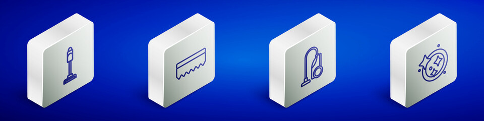 Set Isometric line Vacuum cleaner, Sponge, and Washing dishes icon. Vector