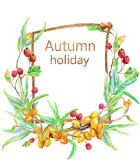 Autumn holiday card, Greeting card, Autumn berries, Thank you, postcard