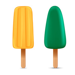 Set of bright realistic homemade frozen popsicle, vector realistic juicy ice cream icon