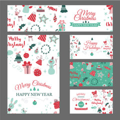 Set of web banners with Christmas design elements in doodle style. Christmas cards. Vector