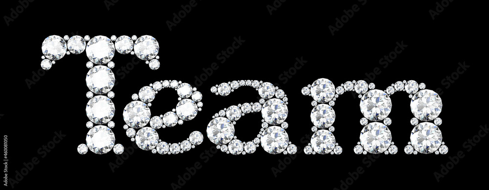 Wall mural Team word made of diamonds letters with on black background.3d rendering