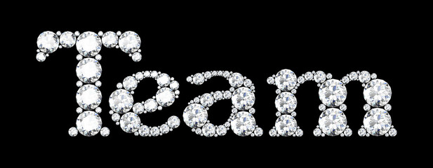 Team word made of diamonds letters with on black background.3d rendering