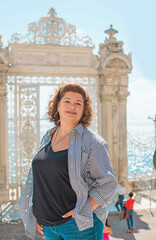 Fototapeta premium Plus size woman in Istanbul, big size lady in vacation. Lifestyle