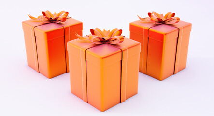 3d render of present box isolated on white background. orange gift box