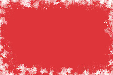 Naklejka na ściany i meble Christmas red background with decoration. Frost and sgenna red background. Winter.