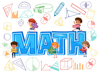 Obraz na płótnie Canvas Math icon with kids and math tools