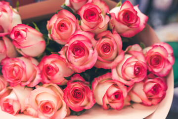 beautiful bouquet, pink rose, flowers for the card