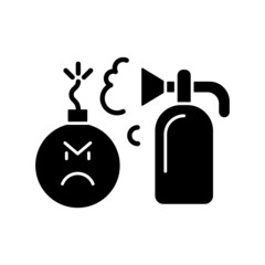 Obraz premium Extinguishing emotions black glyph icon. Suppressing feelings and emotions that you experience. Self control skills. Critical thinking. Silhouette symbol on white space. Vector isolated illustration
