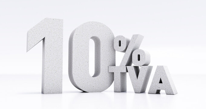 number 10 percent TVA written in 3D, ten percent TVA isolated on white background, 3D render
