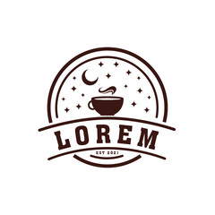 Coffee shop logo with moon and stars isolated on white background