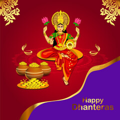 Fototapeta na wymiar Happy Dhanteras Greeting Card Design, Indian Festival