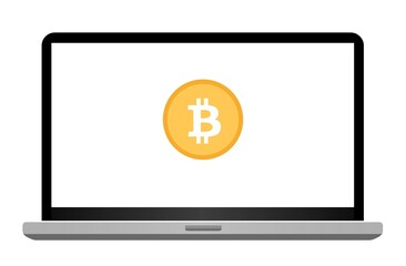 Bitcoin, symbole de la cryptomonnaie sur un écran d'ordinateur