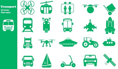 Transport en 20 icônes vertes, collection