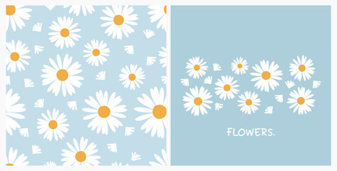 Lamas personalizadas con tu foto Set of daisy flower seamless pattern on blue backgrounds vector illustration.