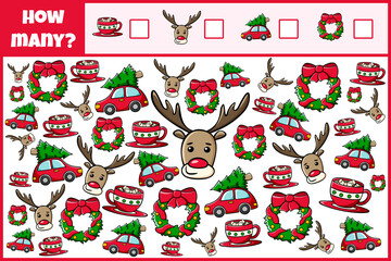 Educational mathematical game. Count the objects. Count how many objects. Counting game for children.