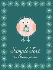 Cute Bird with Worm Character vector Card Background
