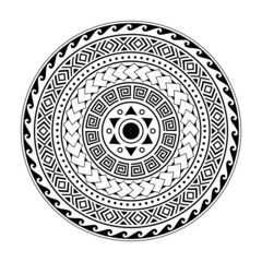 Tribal Mandala art, Abstract Circular Geometric Polynesian Hawaiian style vector ornament design, Tribal mandala