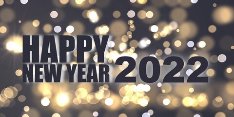 Happy New Year. 2022. Background for flyer, poster, sign, banner, web, header. Symbol text. Bright blurred background. 