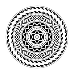 Tribal Mandala vector, Abstract Circular Tribal Polynesian mandala, Geometric Polynesian Hawaiian style vector ornament pattern