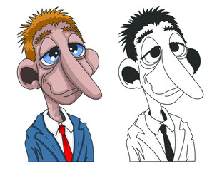 Caricature d'un homme à gros nez en costume et cravate